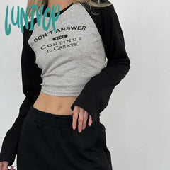 Lunivop Harajuku Vintage Letter Printed T Shirt Women Patchwork Long Sleeves Tshirts Y2K Casual