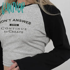 Lunivop Harajuku Vintage Letter Printed T Shirt Women Patchwork Long Sleeves Tshirts Y2K Casual