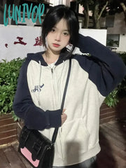Lunivop Harajuku Zip Up Hoodies Women Korean Fashion Streetwear Hooded Sweatshirts Female Kpop