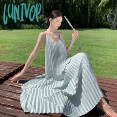 Lunivop Hawaiian Pleated Draped Women Clothing Grunge Long Summer Strappy Loose Daring Midi Korean