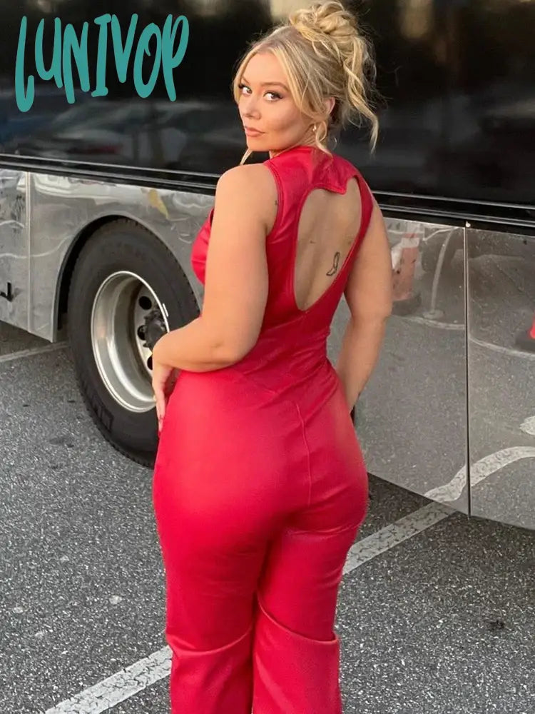 Lunivop Heart Hollow Sleeveless Denim Jumpsuit Women Summer Backless Bodycon Overalls For Woman