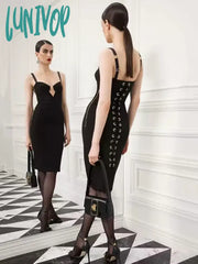 Lunivop High Quality Birthday Dress For Women Sexy Sleeveless Backless Lace Up Mesh Bandage