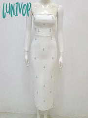 Lunivop High Quality Fashion Women Elegant Luxury Bodycon White Sexy Strapless Backless Crystal