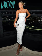 Lunivop High Quality Fashion Women Elegant Luxury Bodycon White Sexy Strapless Backless Crystal
