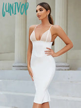 Lunivop High Quality New Sexy Women Lace Splice V-Neck Sleeveless Backless Vestidos Elegantes Para