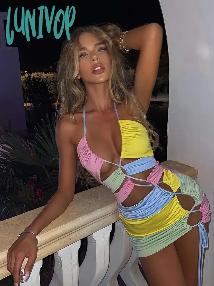 Lunivop High Quality Patchwork Bodycon Dress Mini Female Sexy Festival Party Clothing Rave