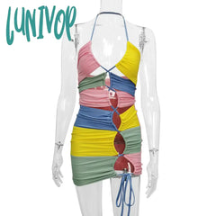 Lunivop High Quality Patchwork Bodycon Dress Mini Female Sexy Festival Party Clothing Rave