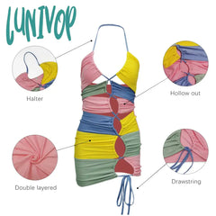 Lunivop High Quality Patchwork Bodycon Dress Mini Female Sexy Festival Party Clothing Rave