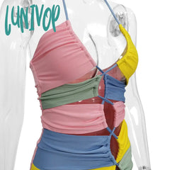 Lunivop High Quality Patchwork Bodycon Dress Mini Female Sexy Festival Party Clothing Rave