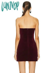Lunivop High Quality Sexy Strapless Hollow Diamond Heart Luxury Wine Red Tight Bandage Dress