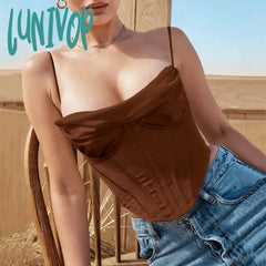 Lunivop High Quality Summer Corset Top Y2K Women Lined Sexy Bodycon Draped Black White Female
