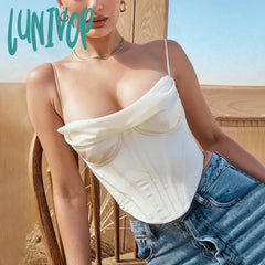Lunivop High Quality Summer Corset Top Y2K Women Lined Sexy Bodycon Draped Black White Female