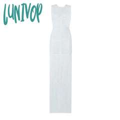 Lunivop High Quality White Sleeveless Tassel Hollow Club Out Bodycon Rayon Bandage Dress Evening