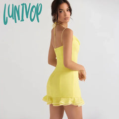 Lunivop High Quality Women Chiffon Dress Mini Sexy Party Ruffle Elegant Sleeveless Vestidos