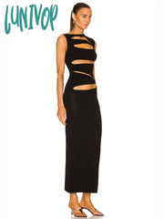 Lunivop High Quality Women Elegant Luxury Black Sleeveless Hollow Bodycon Long Bandage Dress