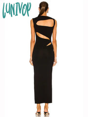 Lunivop High Quality Women Elegant Luxury Black Sleeveless Hollow Bodycon Long Bandage Dress