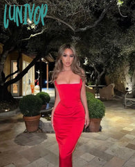 Lunivop High Quality Women’s Clothing Latest Fashion Bodycon Midi Dress Elegant Satin Sexy Red