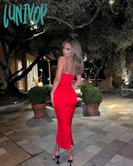 Lunivop High Quality Women’s Clothing Latest Fashion Bodycon Midi Dress Elegant Satin Sexy Red
