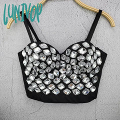 Lunivop High Street Style Sexy Strap V Neck Lace Beading Black White Red Women Crop Top Celebrity