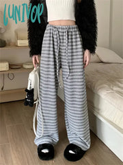 Lunivop High Street Trousers Women All Match Winter Knitted Warm Straight Office Lady Chic Loose