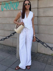 Lunivop High Waist Loose Pant Sets Crop Tops And Pants 2 Piece Womens Outfits Holiday Solid Trouser