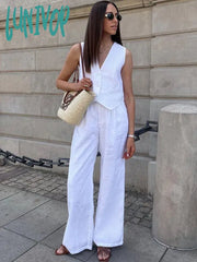 Lunivop High Waist Loose Pant Sets Crop Tops And Pants 2 Piece Womens Outfits Holiday Solid Trouser