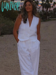 Lunivop High Waist Loose Pant Sets Crop Tops And Pants 2 Piece Womens Outfits Holiday Solid Trouser