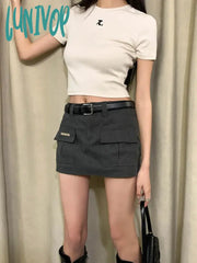 Lunivop High-Waisted A-Line Pocket Women’s Dark Grey Miniskirt Skirt Summer New Street Style Show