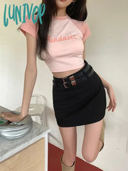 Lunivop High-Waisted A-Line Women’s Double Waistband Miniskirt Skirt Summer New Street Style Show