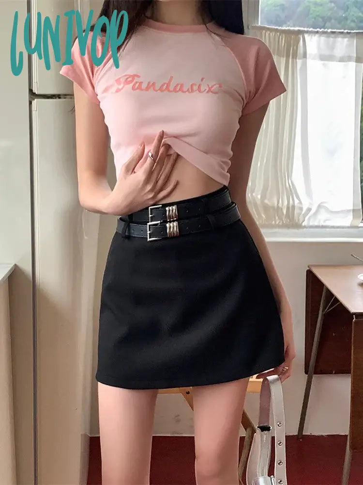 Lunivop High-Waisted A-Line Women’s Double Waistband Miniskirt Skirt Summer New Street Style Show