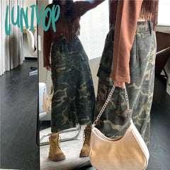Lunivop High-Waisted Camouflage Skirt Women’s Spring Summer New Street Style Slits Show Thin Big