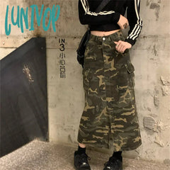 Lunivop High-Waisted Camouflage Skirt Women’s Spring Summer New Street Style Slits Show Thin Big