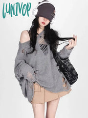 Lunivop Hip Hop Hole Sweater Women Streetwear Hollow Out Y2K Jumpers American Retro Long Sleeve