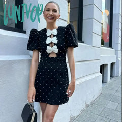 Lunivop Hollow Out Bow Dress For Women Street Y2K O Neck Bodycon Dresses Female Party Elegant Sexy