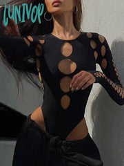 Lunivop Hollow Out Hot Sexy Caged Bodysuit For Women One-Piece Slim Fit Tops Autumn Helloween