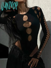 Lunivop Hollow Out Hot Sexy Caged Bodysuit For Women One-Piece Slim Fit Tops Autumn Helloween