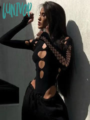 Lunivop Hollow Out Hot Sexy Caged Bodysuit For Women One-Piece Slim Fit Tops Autumn Helloween