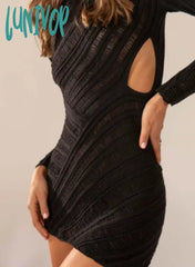 Lunivop Hollow Out Long Sleeve Knitted Mini Dress Women Sexy White Bodycon Slim Dresses Autumn