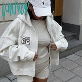 Lunivop Hooded Zip Up Crop Sweatshirt Women Streetwear Embroidery Hoodie Overfit Blank Outerwear