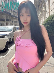 Lunivop Hot Girls Sexy Crop Tops 2024 Flower Bandage Off Shoulder Tank Top Woman Holiday Ruffles