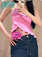 Lunivop Hot Girls Sexy Crop Tops 2024 Flower Bandage Off Shoulder Tank Top Woman Holiday Ruffles