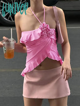 Lunivop Hot Girls Sexy Crop Tops 2024 Flower Bandage Off Shoulder Tank Top Woman Holiday Ruffles