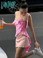 Lunivop Hot Girls Sexy Crop Tops 2024 Flower Bandage Off Shoulder Tank Top Woman Holiday Ruffles