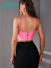 Lunivop Hot Women Summer Soild Sexy Sleeveless Backless Sequined Pink Camis Bandage Tops Celebrity