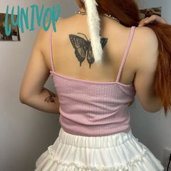 Lunivop Hotsweet Lace Spliced Pink Summer Crop Tops Short Coquett Clothes Lolita Bow Sexy Camis