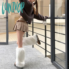 Lunivop Houndstooth American College Style Khaki Plaid Pleated Skirt Women’s Summer Color