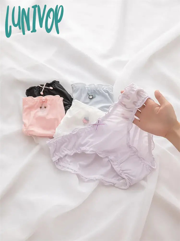 Lunivop Ice Silk Lace Sweet Girly Underwear Pack Hip Cotton Crotch Women’s Mid-Waist Briefs