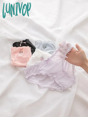 Lunivop Ice Silk Lace Sweet Girly Underwear Pack Hip Cotton Crotch Women’s Mid-Waist Briefs