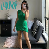 Lunivop Irregular Cut Out Sexy Knitted Mini Dress Women One Shoulder Summer Sleeveless Bodycon Club