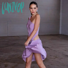 Lunivop Irregular Sexy Cut Out High Rise Slit Dress Party Club Elegant Twist Knot Sleeveles